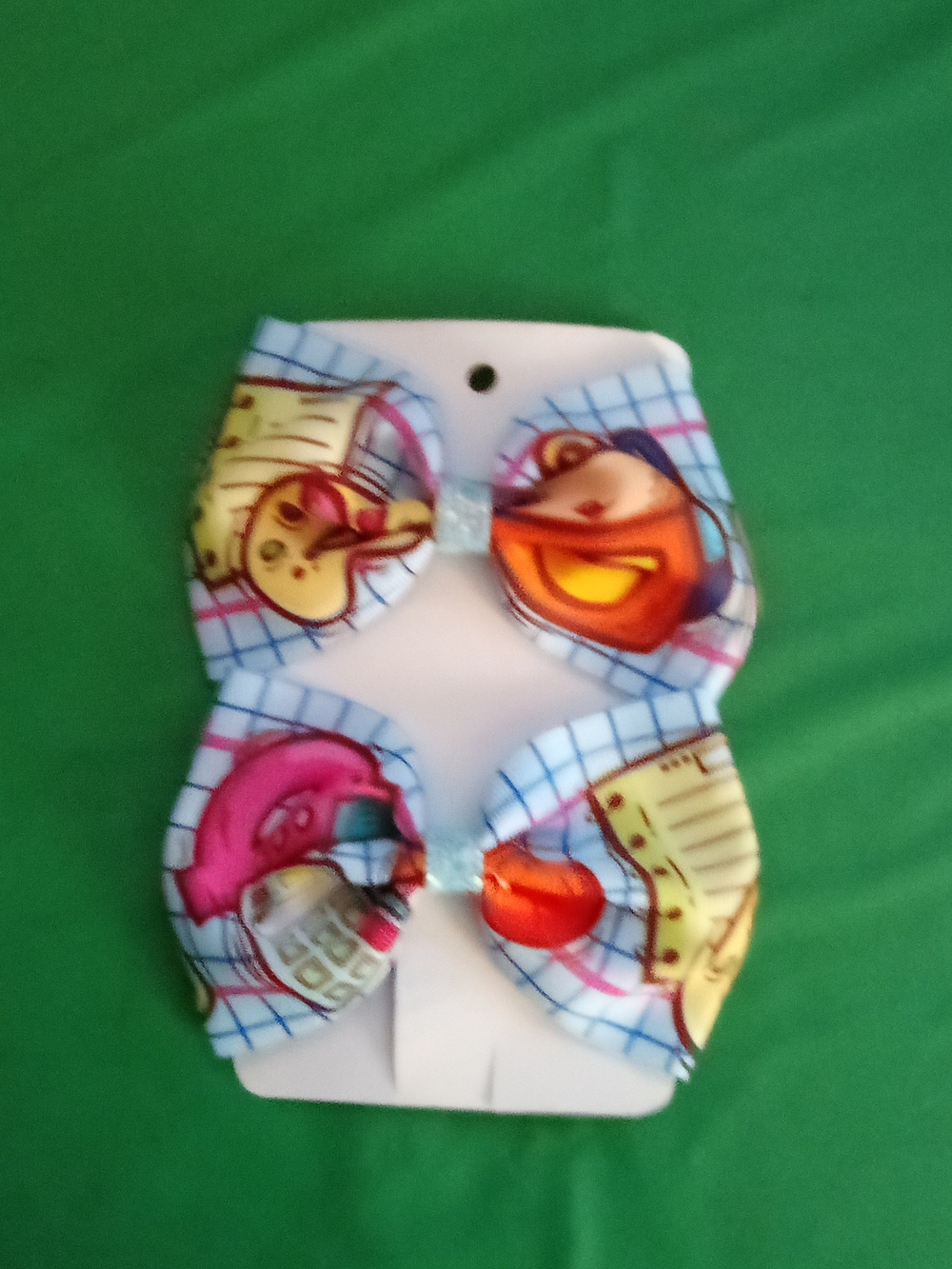 Kids Cartoon Print Hair Bows - Pink and Orange ( Home )